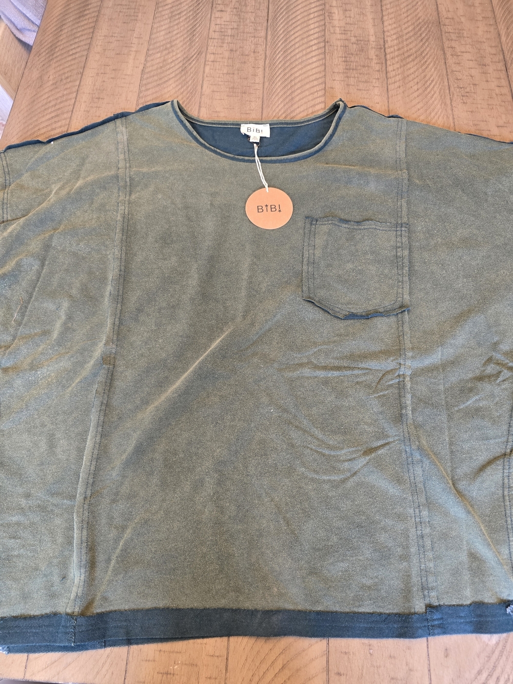 BIBI Olive Green Mixed-Media Pullover Oversized - Picture 3 of 9